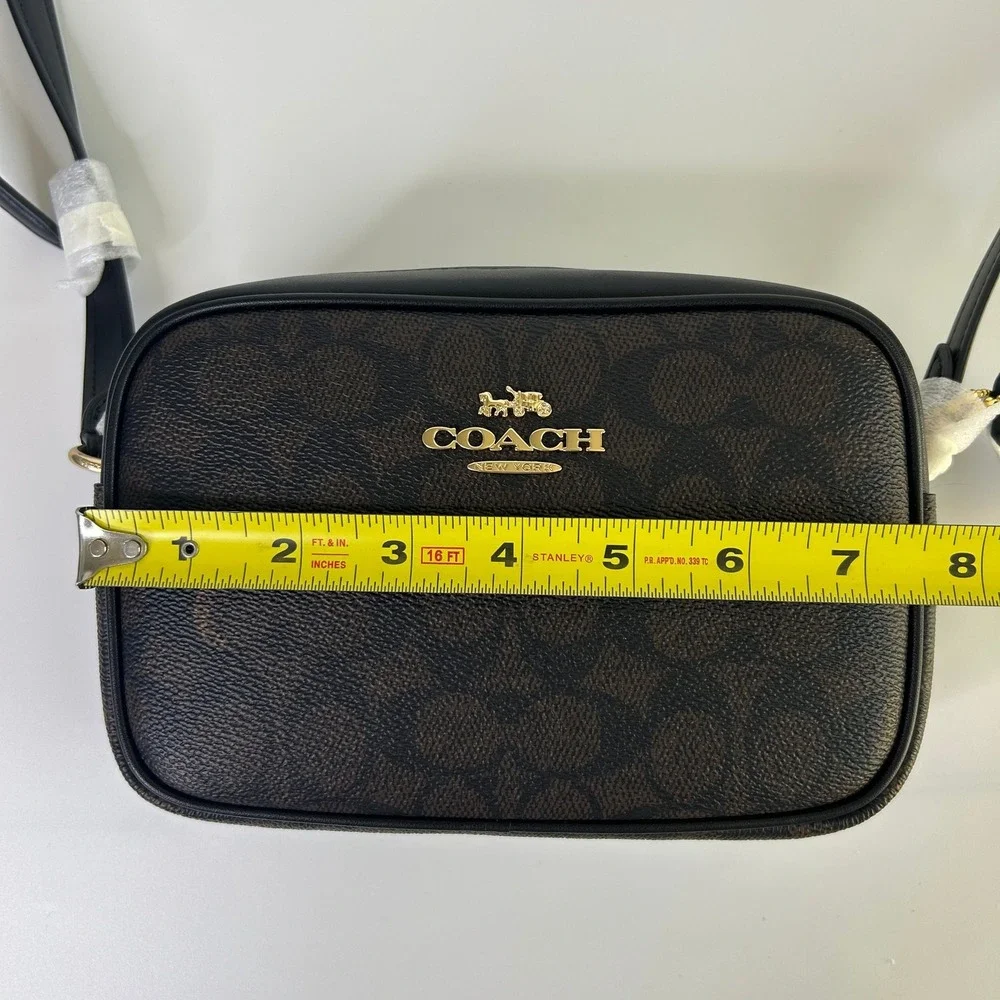 Coach Mini Jamie Walnut Black Signature Canvas Camera Bag NEW